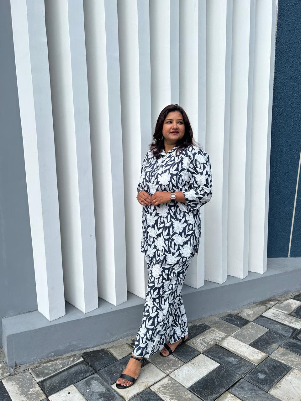 COD036 - Black & white Floral Short Co-ord set