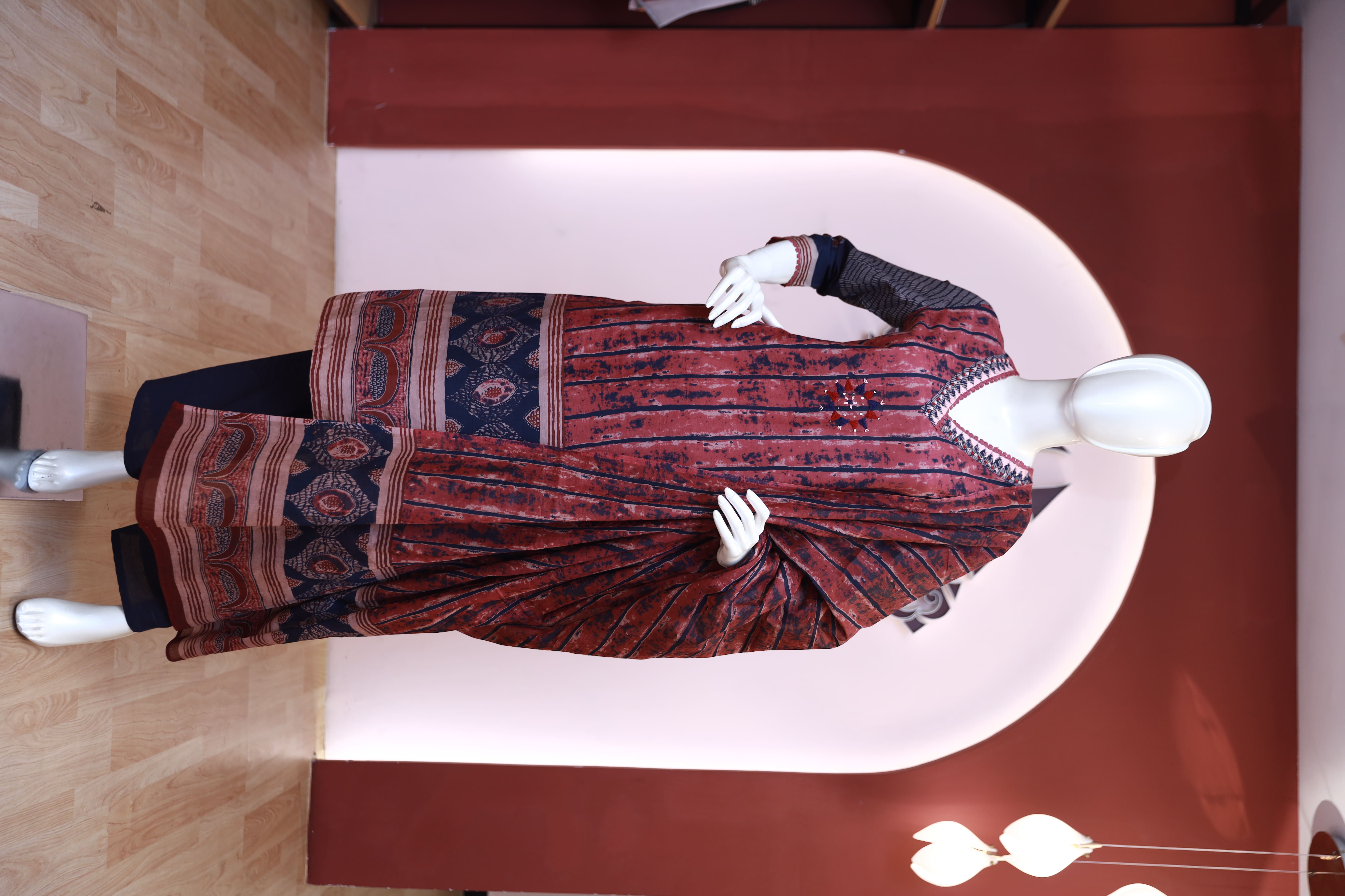 RMS212 - Maroon Batik & Ajrak print Premium cotton suit