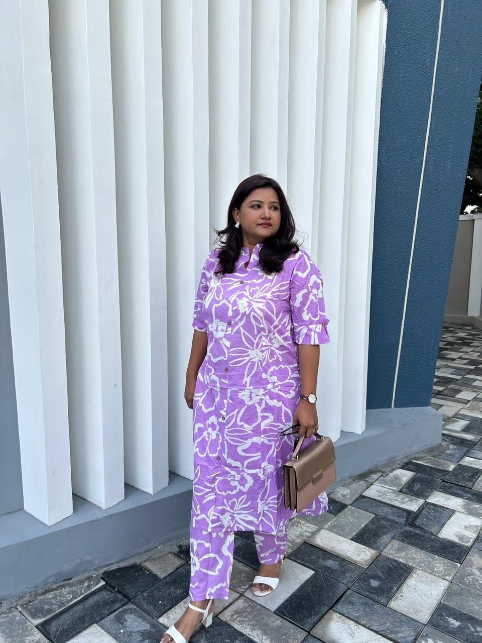 COD038 - Purple & white short Co-ord set