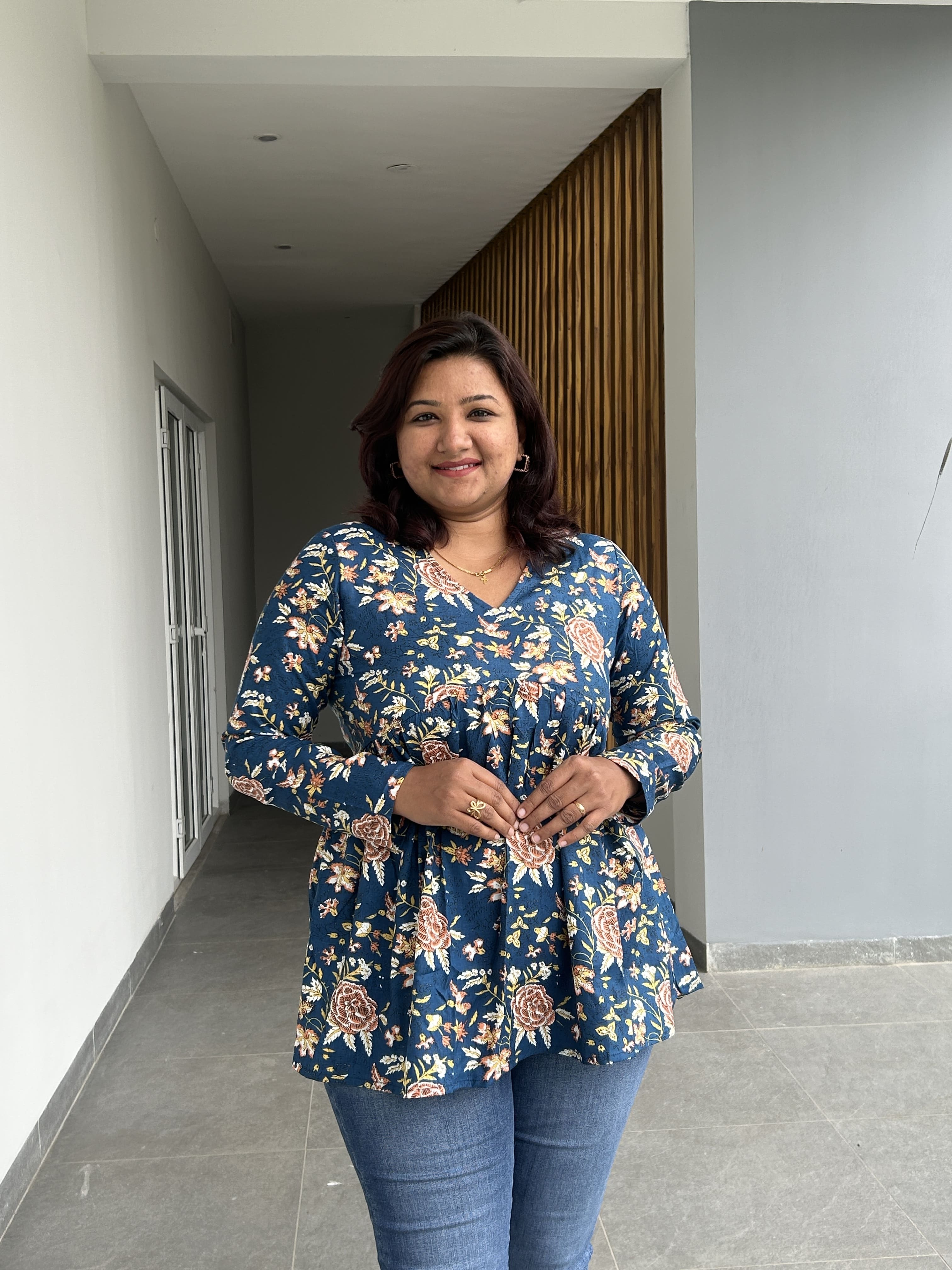 KUR185 - Summer Blue Floral peplum top