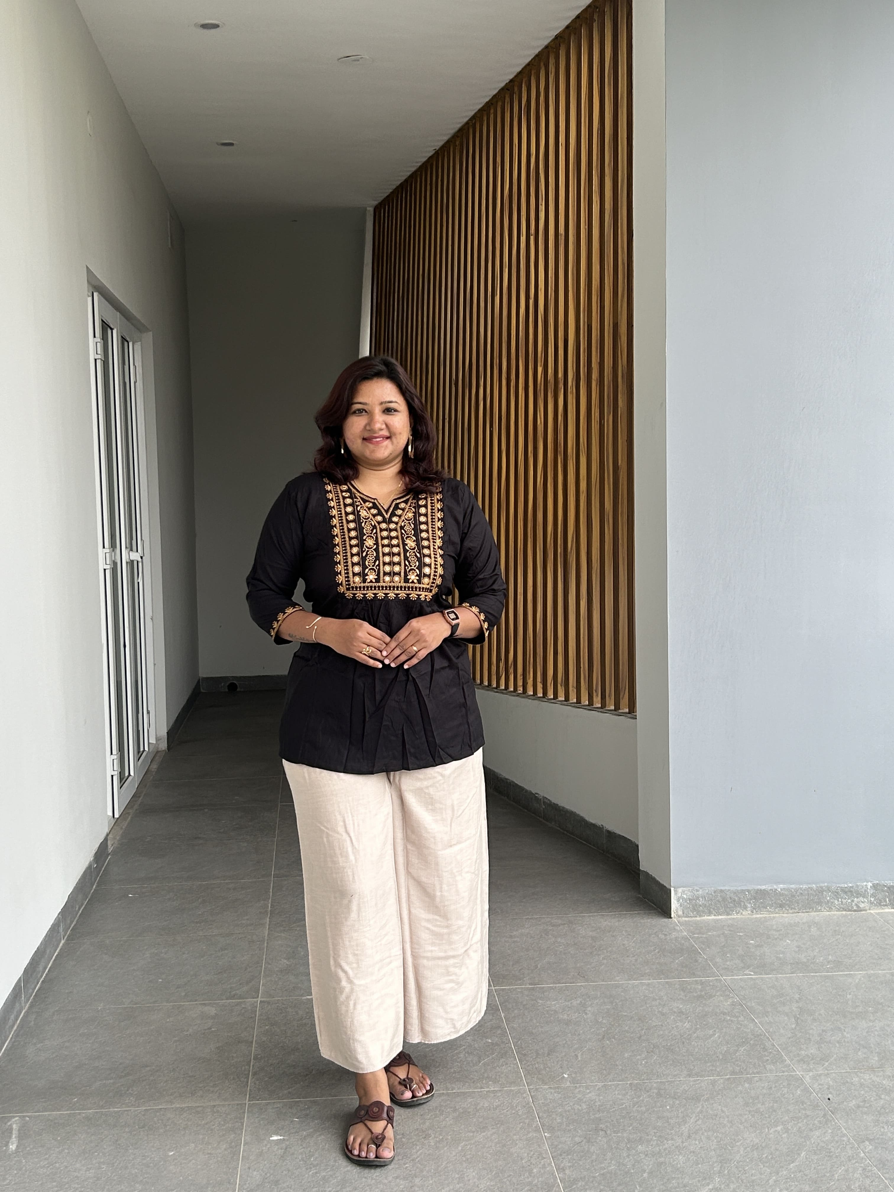 KUR191 - Black yoke embroidered short kurti