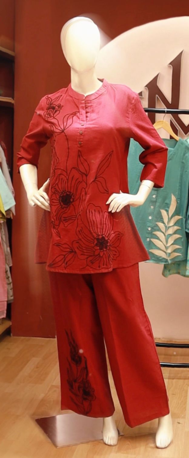 COD049 - Embroidered Short Co-ord set beetroot shade