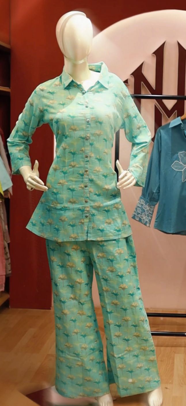 COD046 - Mild blue Collar flex cotton short co-ord set