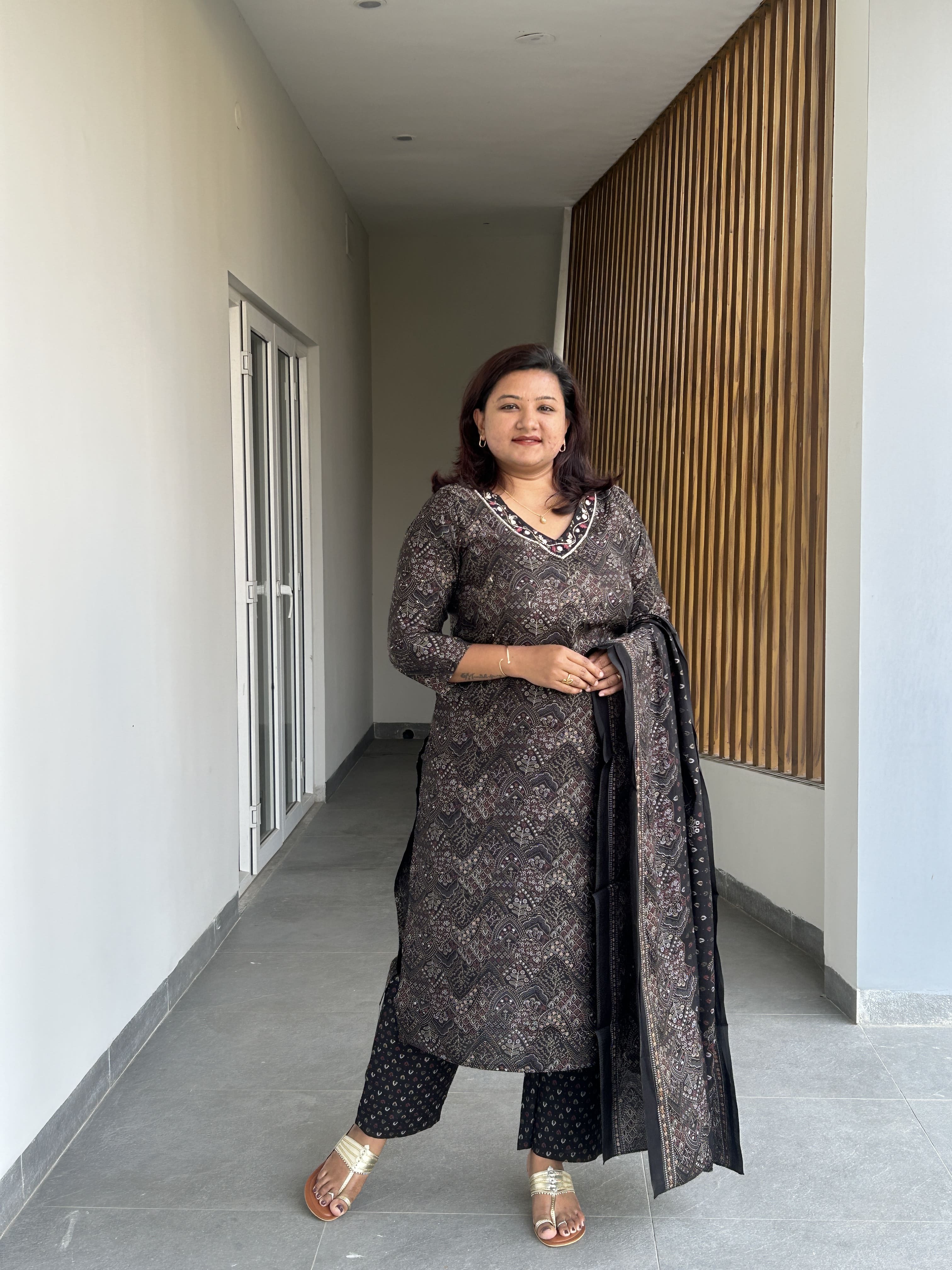 RMS153 - Black Vneck hand embroidered muslin suit