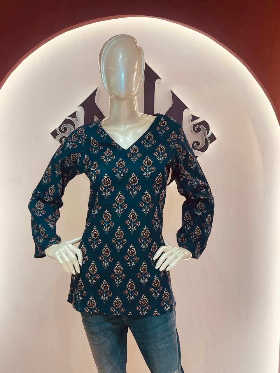 KUR086 - Indigo screenprint short Tunic