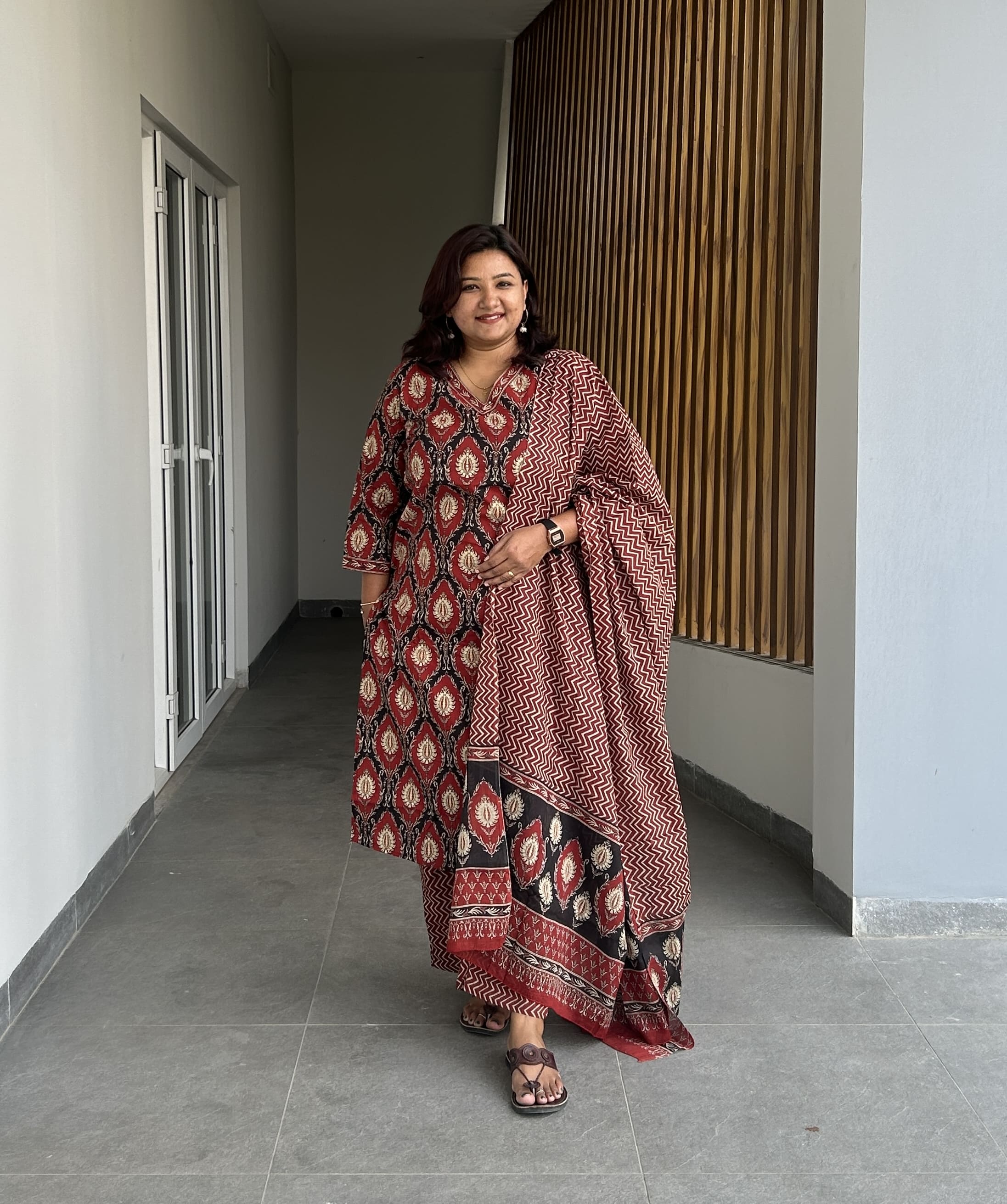 RMS170 - Maroon & Black printed cotton suit