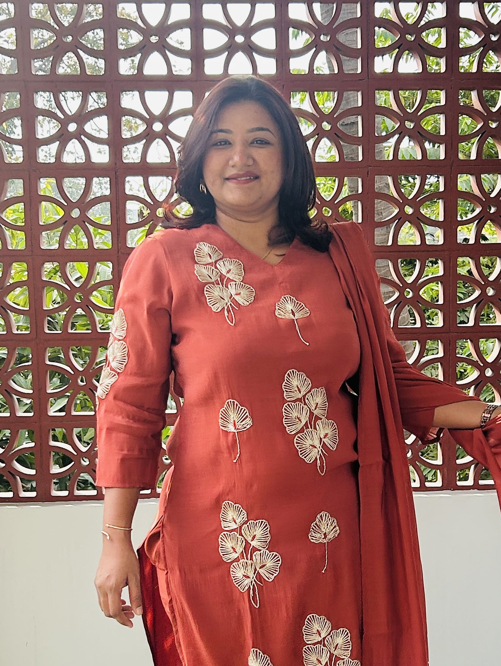 RMS194 - Rust with gold floral embroidered straight suit