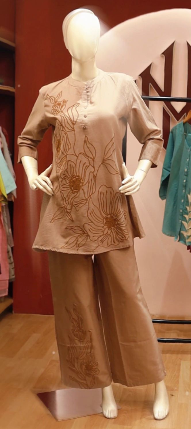 COD048 - Coffee brown embroidered Co-ord set
