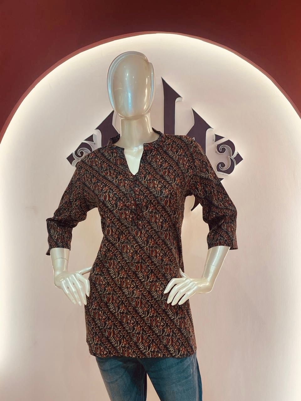 KUR079 - Black Kantha print short Tunic