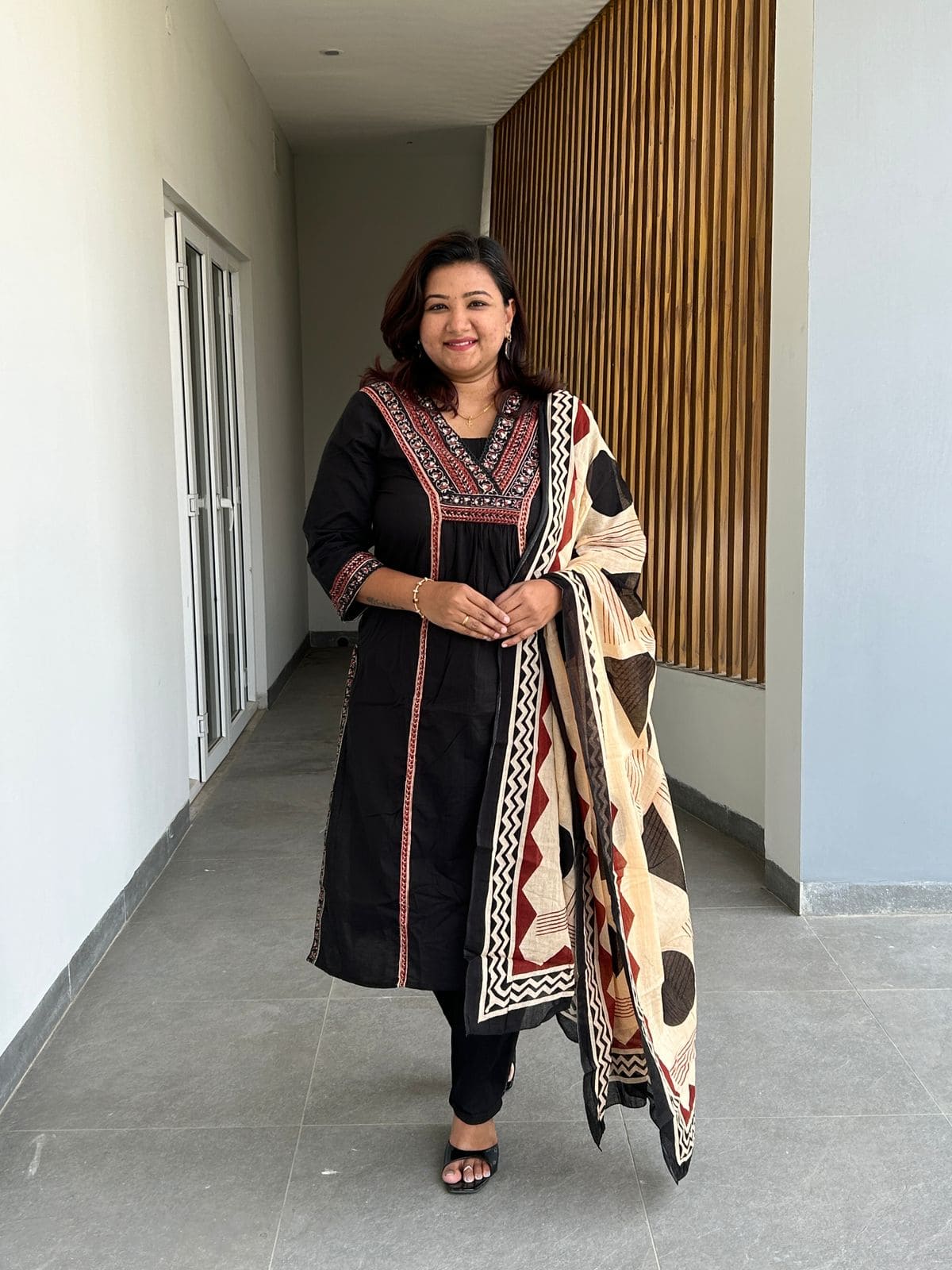 RMS199 - Black cotton Bagru print suit