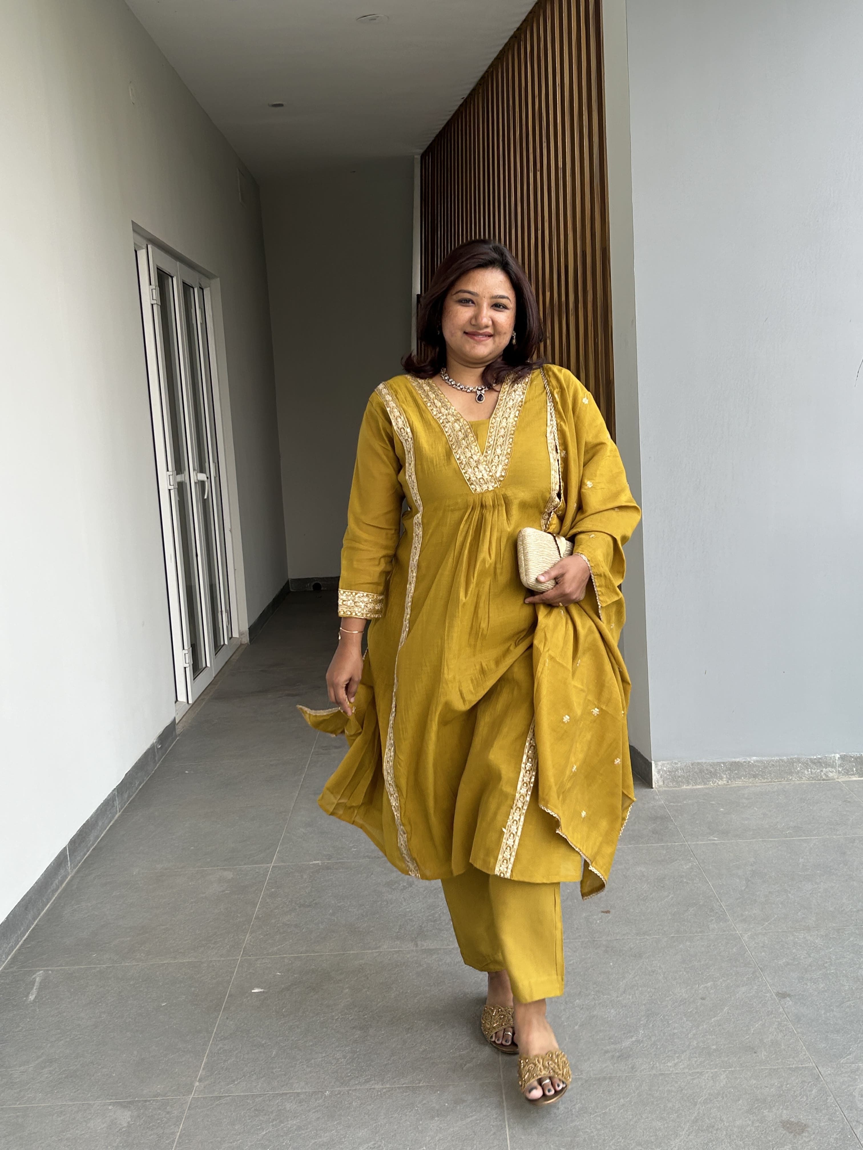 RMS143 - Mehandi Green A-line sequence suit