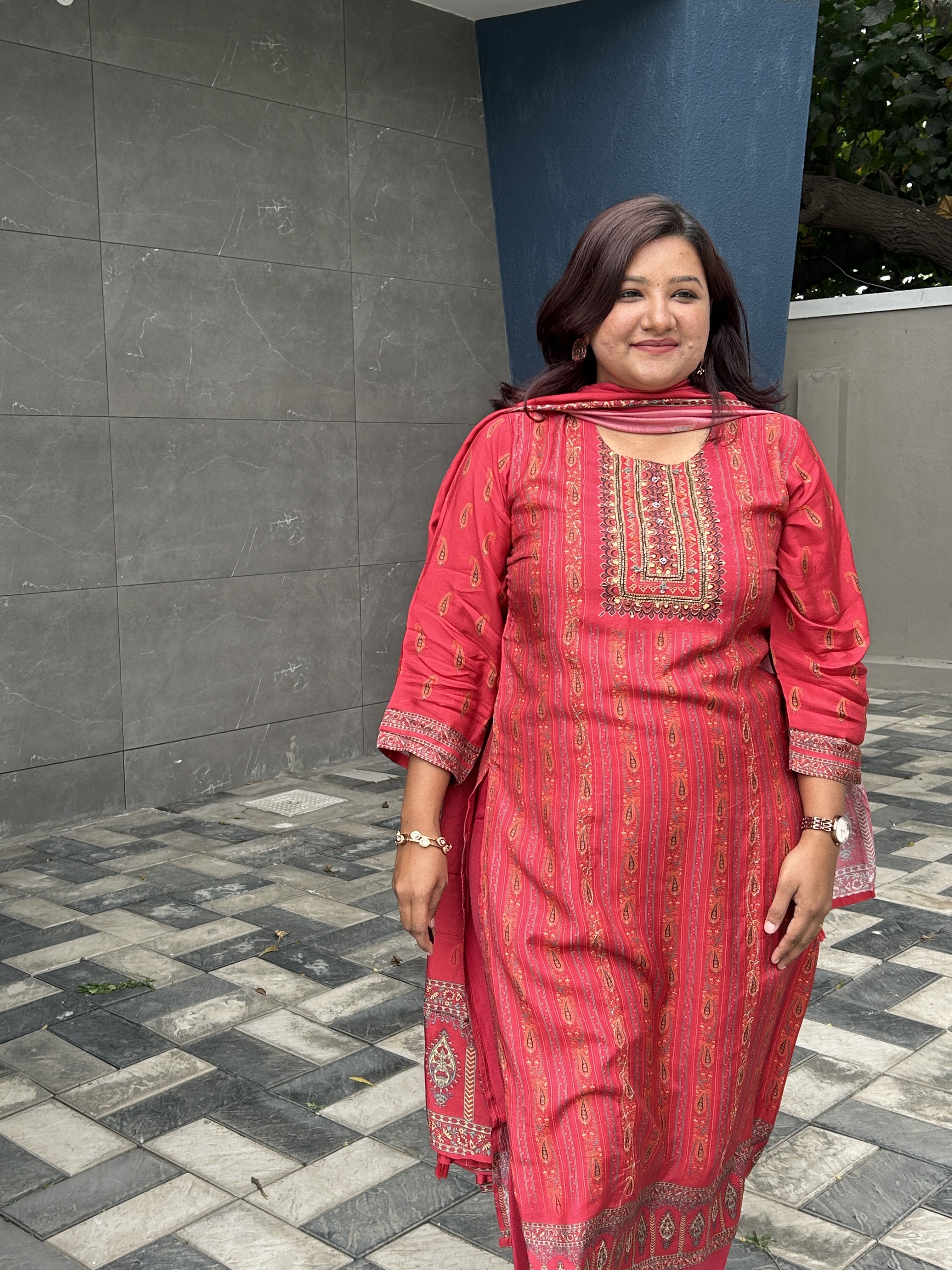 RMS198 - Hot Pink Chinon silk Embroidered suit