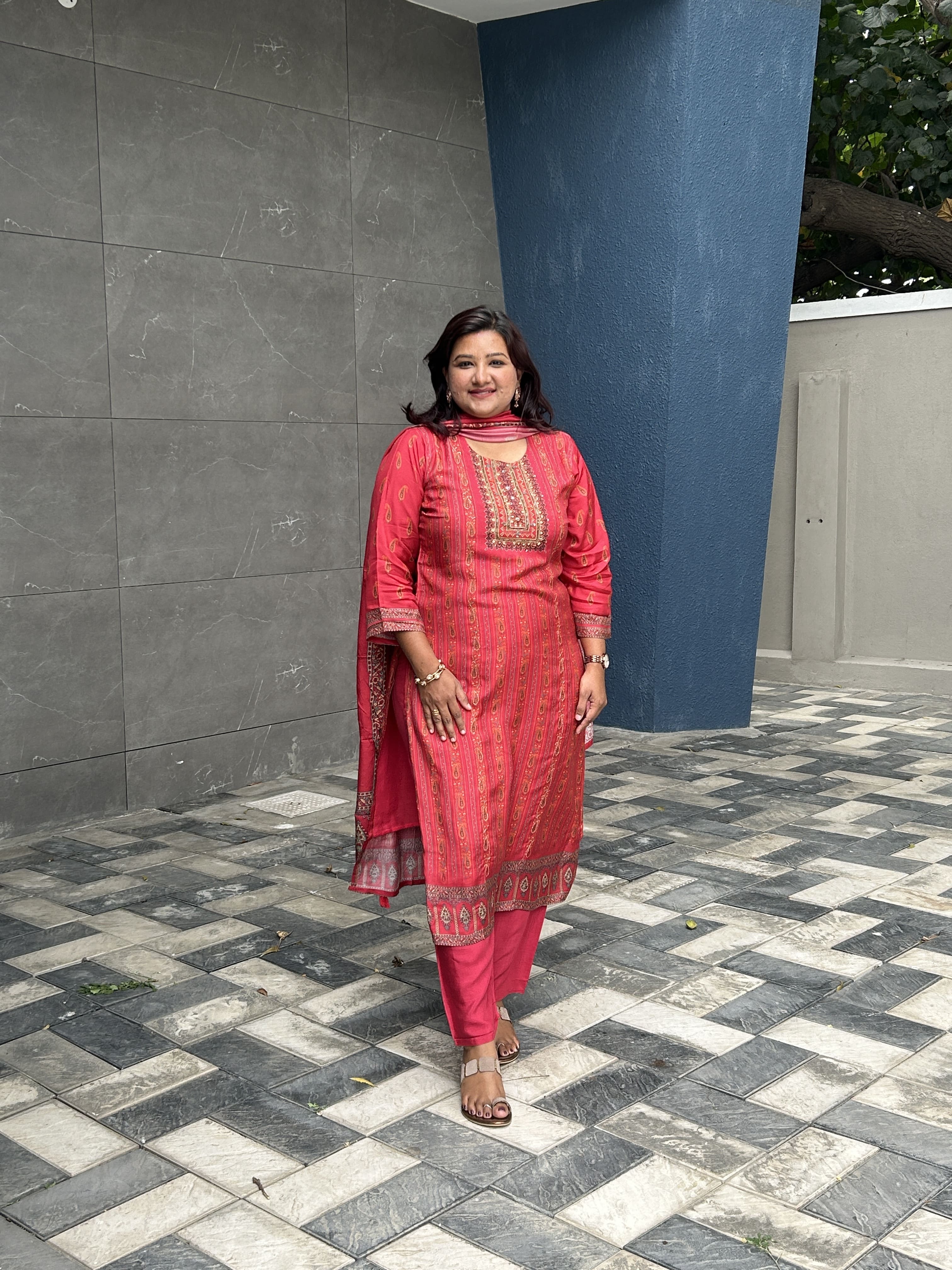 RMS198 - Hot Pink Chinon silk Embroidered suit