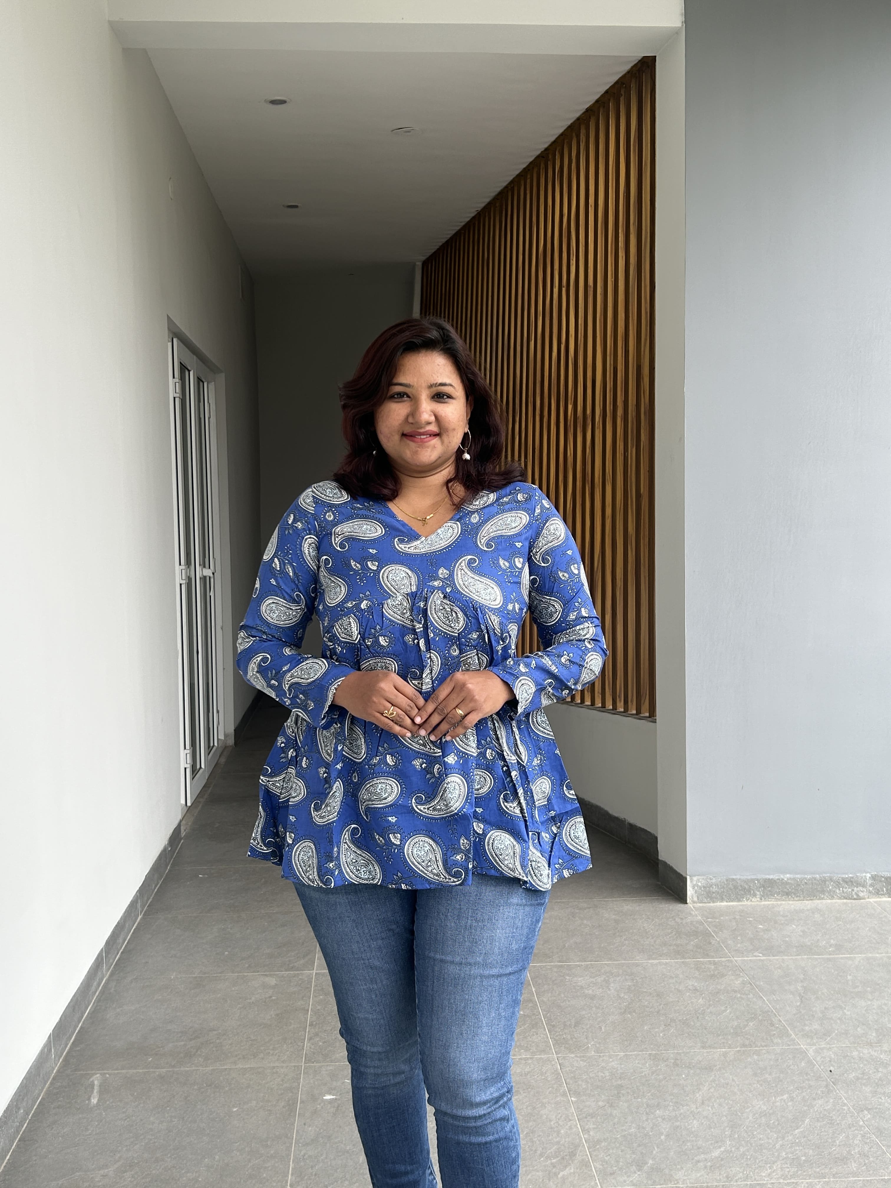 KUR184 - Blue Paisley peplum top