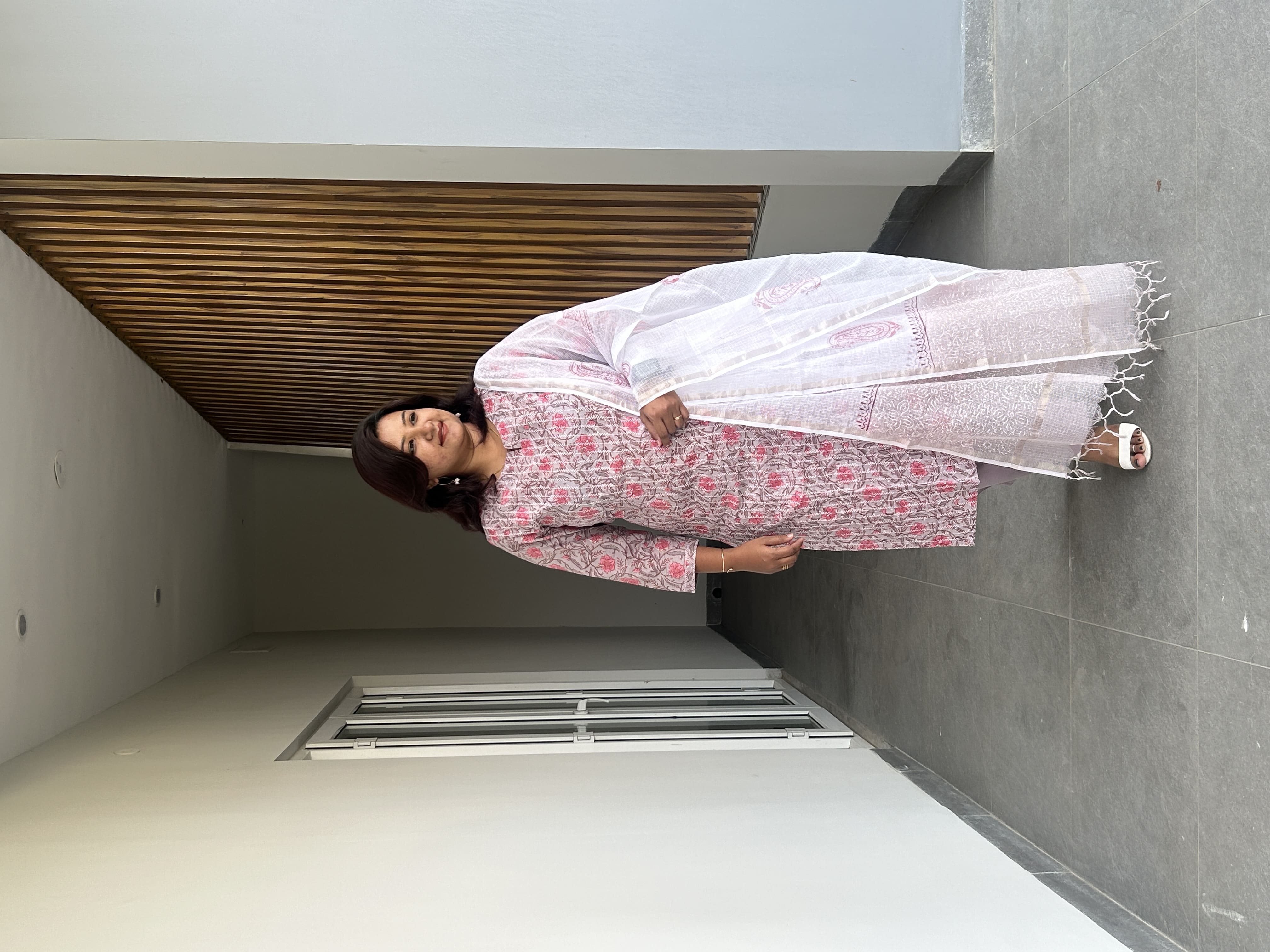 RMS161 - Lavender Cotton kurti set paired with White Kota dupatta