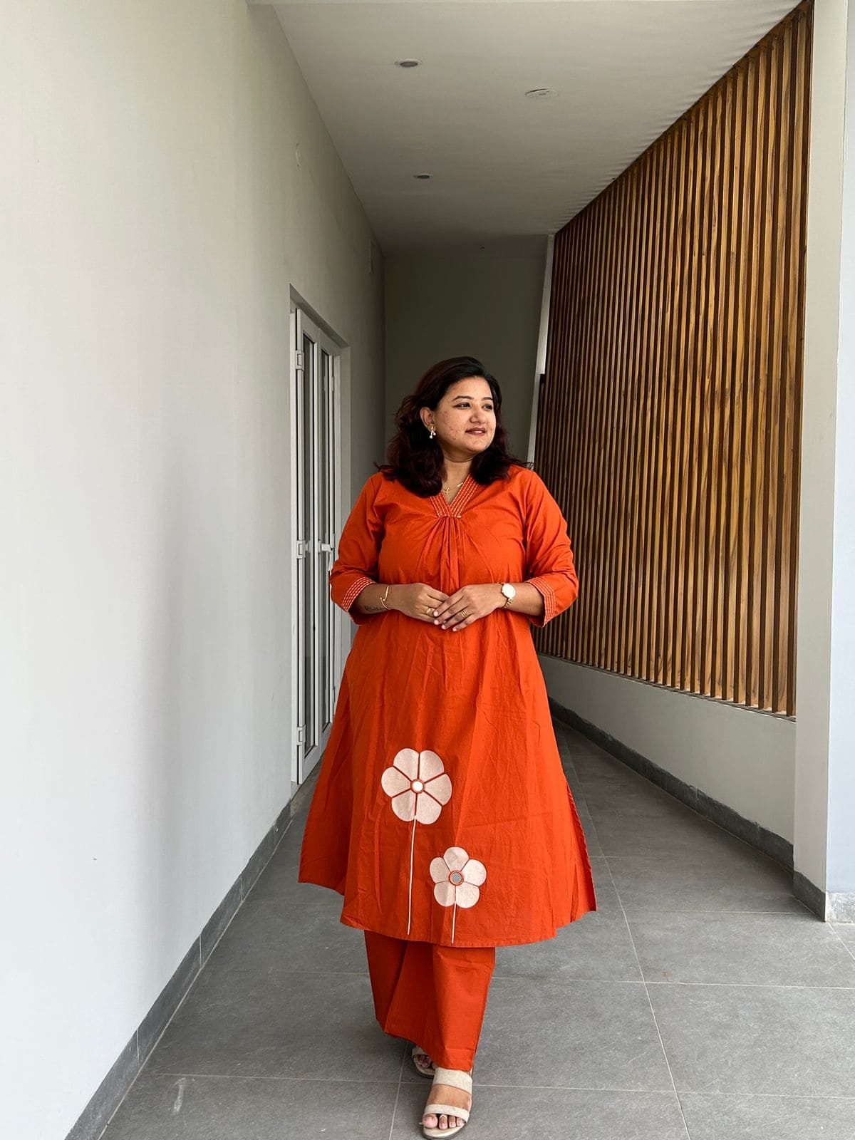 COD058 - Rust orange floral embroidered Co-ord set