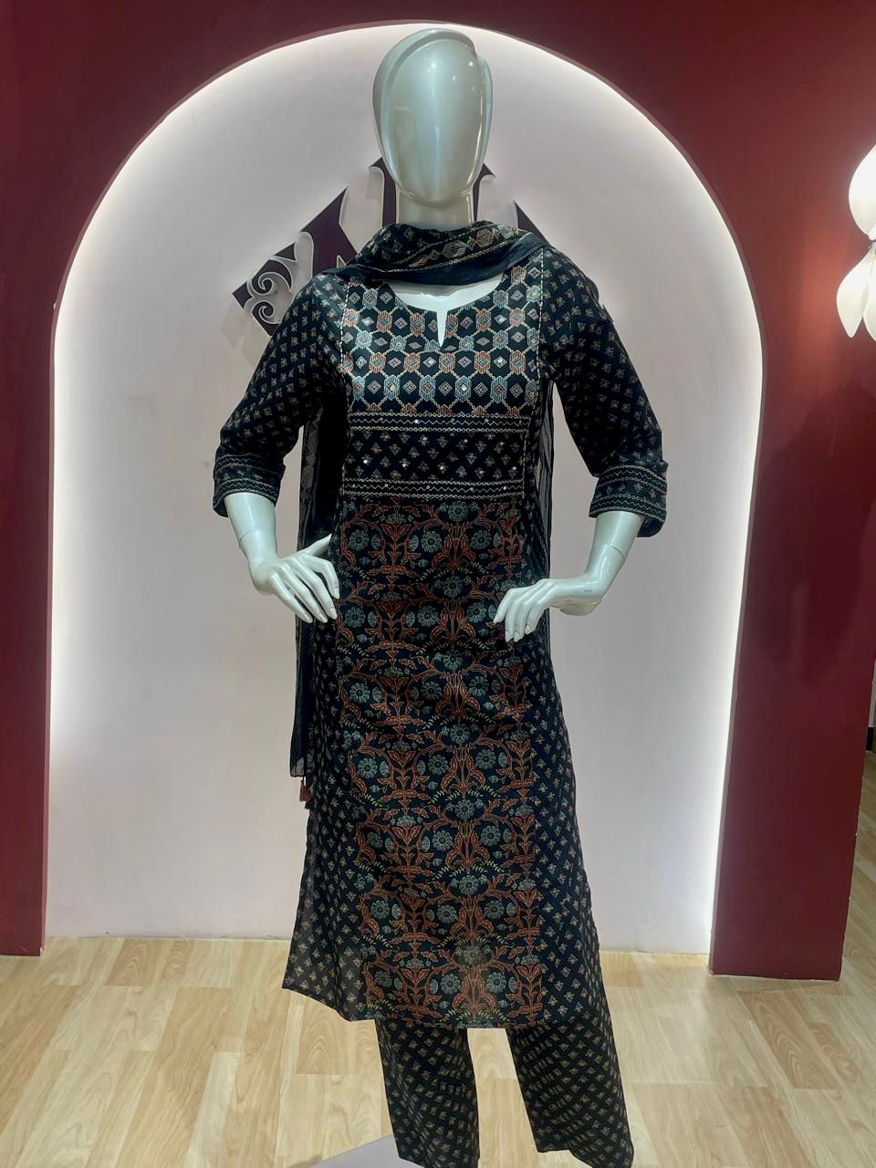 RMS174 - Black blockprinted jaipuri cotton suit